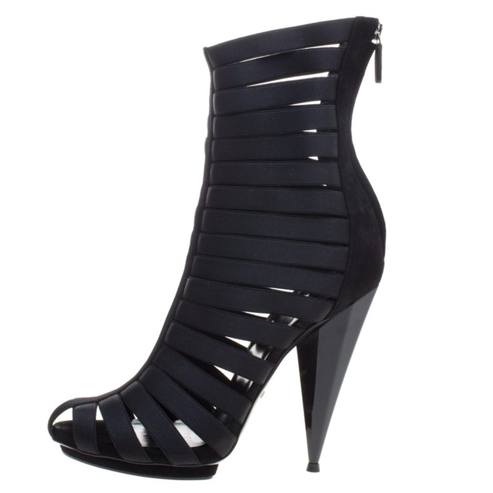 Gucci Black Elastic And Leather Isadora Gladiator Booties